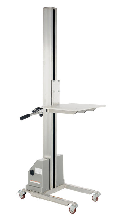 Vestil PEL-100A-D3-HOOK aluminum DC powered quick lift with hook arm attachment, PEL-100A-D3 base unit shown