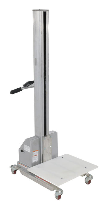 Vestil PEL-88A-D3-AFK aluminum DC powered quick lift with adjustable fork attachment, PEL-88A-D3 base unit shown
