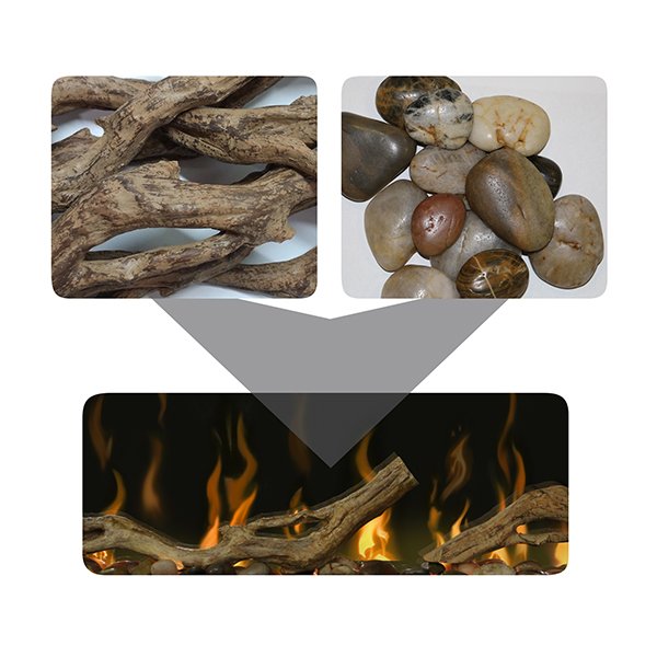 Dimplex driftwood and river rock media accessory kit for 100 inch linear fireplace LF100DWS-KIT