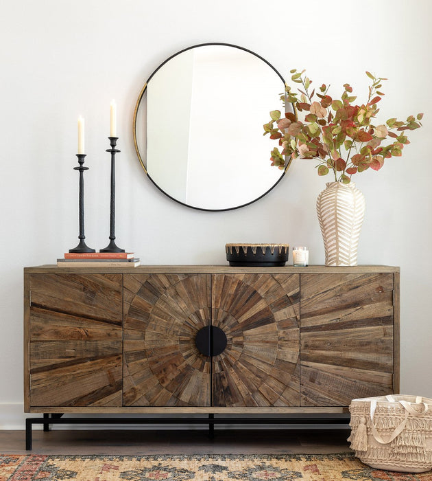 Park Hill Collection Clark Geometric Round Mirror with Antique Gold Rim - Elevate Your Modern Home Décor Today!