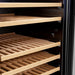 Wood shelf detail inside the Empava EMPV-WC15S wine cooler