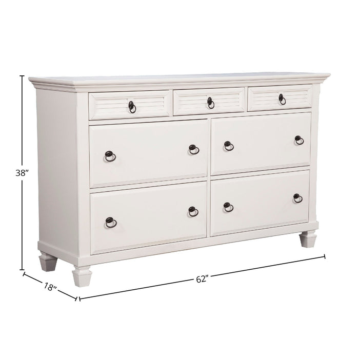 Alpine Furniture Winchester 7 Drawer Dresser, White