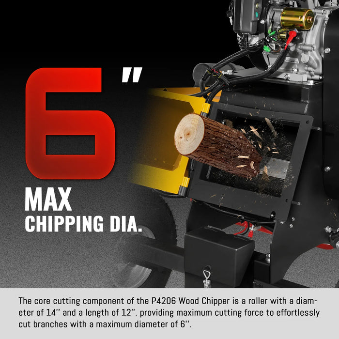 6 inch E-start ZONSEN 459cc 15hp Gasoline Engine Powered Drum Wood Chipper , P4206