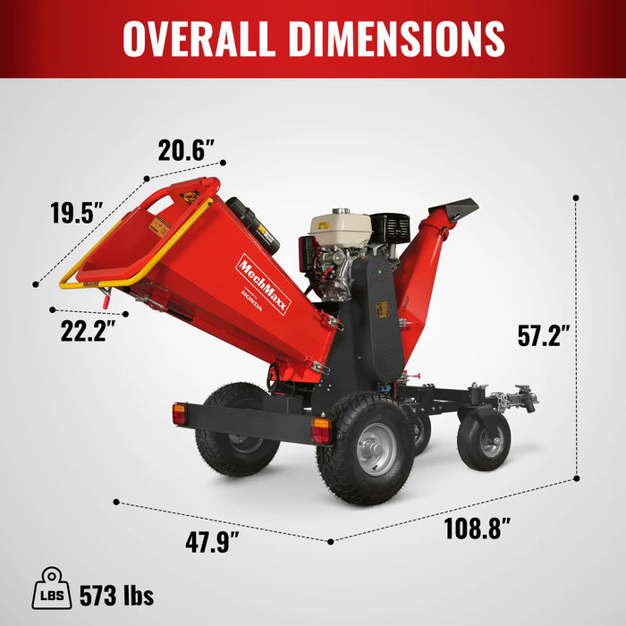 6 inch HONDA E-Start Gasoline Engine Powered 4 - Wheel Drum Wood Chipper with Taillight ,  B150