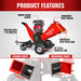 8 inch HONDA E-Start 688cc 22hp Gas Powered 4 - Wheel Drum Wood Chipper with Taillight ,  B200