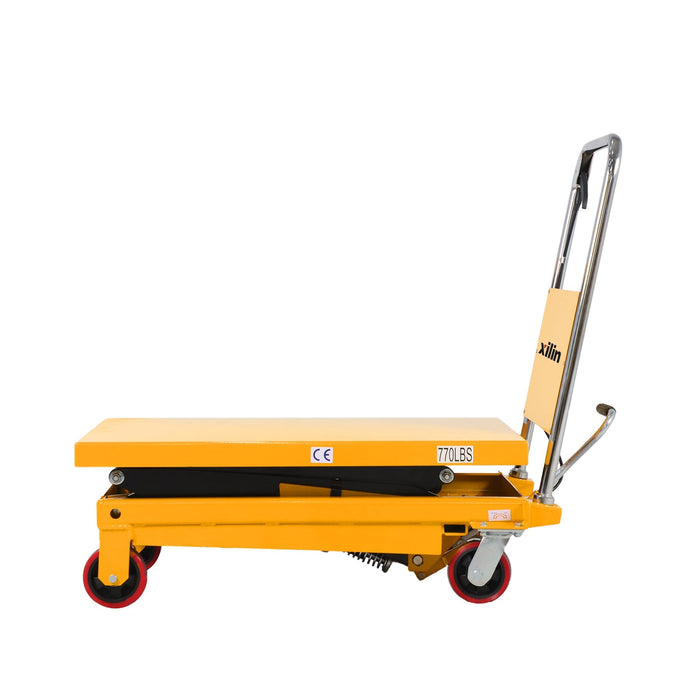 Xilin SPS350 hydraulic lift table in warehouse use