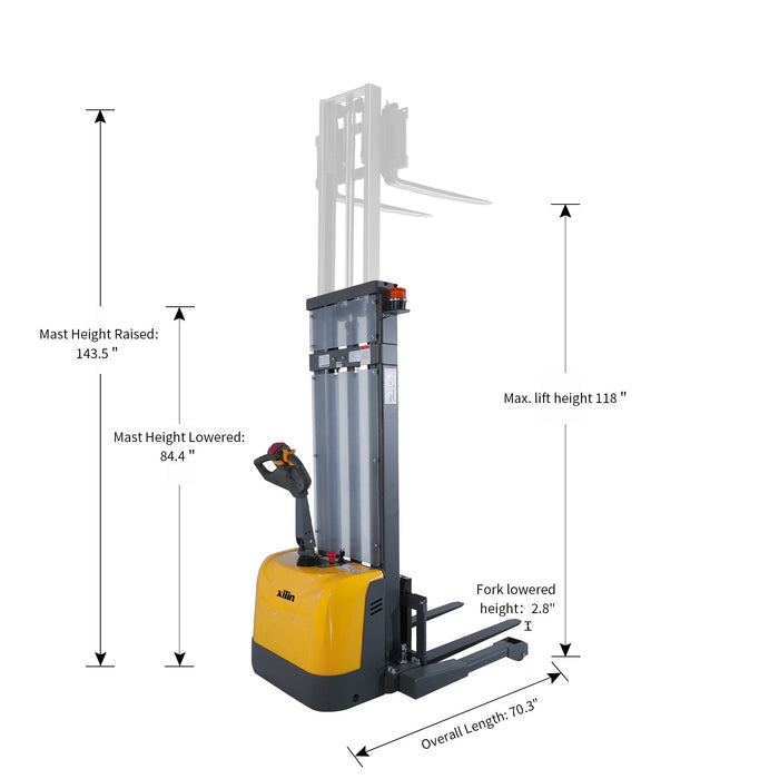 Xilin CTD15R-EN-118 full electric stacker dimensions and capacity diagram