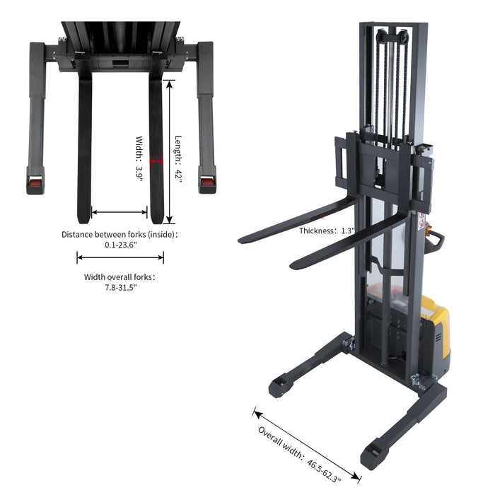 Xilin CTD15R-EN-118 full electric stacker side profile view