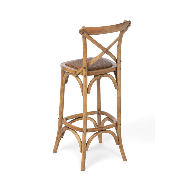 Park Hill Collection Wooden Cross Back Counter Stool - Rustic Aged Finish, Cane Woven Seat, Perfect for Farmhouse Decor