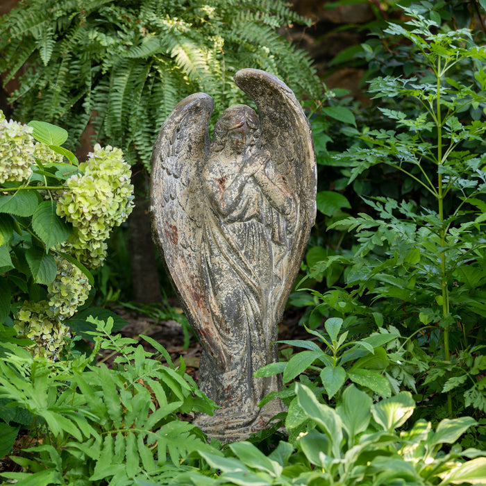 Park Hill Collection Tariel Garden Angel Statue - Elegant Aged Stone Finish for Enchanting Outdoor Spaces, 32" Tall