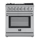 Forno 4-Piece Appliance Package - 30-Inch Dual Fuel Range with Air Fyer, 56-Inch Pro-Style Refrigerator, Wall Mount Hood with Backsplash, & 3-Rack Dishwasher in Stainless Steel FORNO