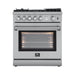 Forno 5-Piece Appliance Package - 30-Inch Gas Range with Air Fryer, Refrigerator with Water Dispenser, Wall Mount Hood, Microwave Oven, & 3-Rack Dishwasher in Stainless Steel FORNO