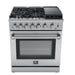 Forno 4-Piece Appliance Package - 30-Inch Dual Fuel Range with Air Fryer, 56-Inch Pro-Style Refrigerator, Wall Mount Hood, & 3-Rack Dishwasher in Stainless Steel FORNO