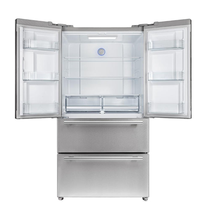 Forno 5-Piece Pro Appliance Package - 48-Inch Dual Fuel Range, Refrigerator, Wall Mount Hood with Backsplash, Microwave Oven, & 3-Rack Dishwasher in Stainless Steel FORNO