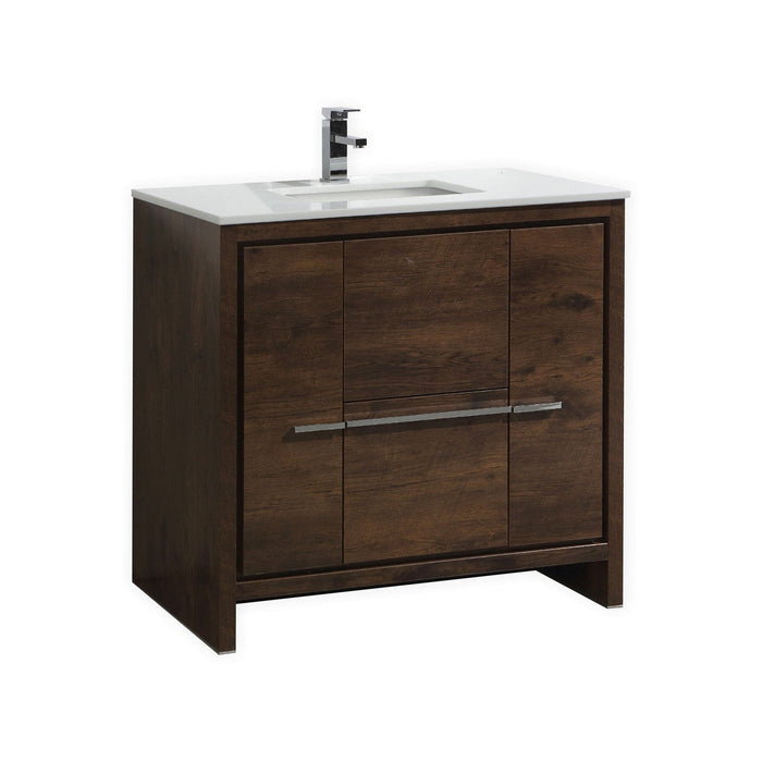 KubeBath Dolce 24″ Rose Wood Modern Bathroom Vanity with White Quartz Counter-Top KubeBath