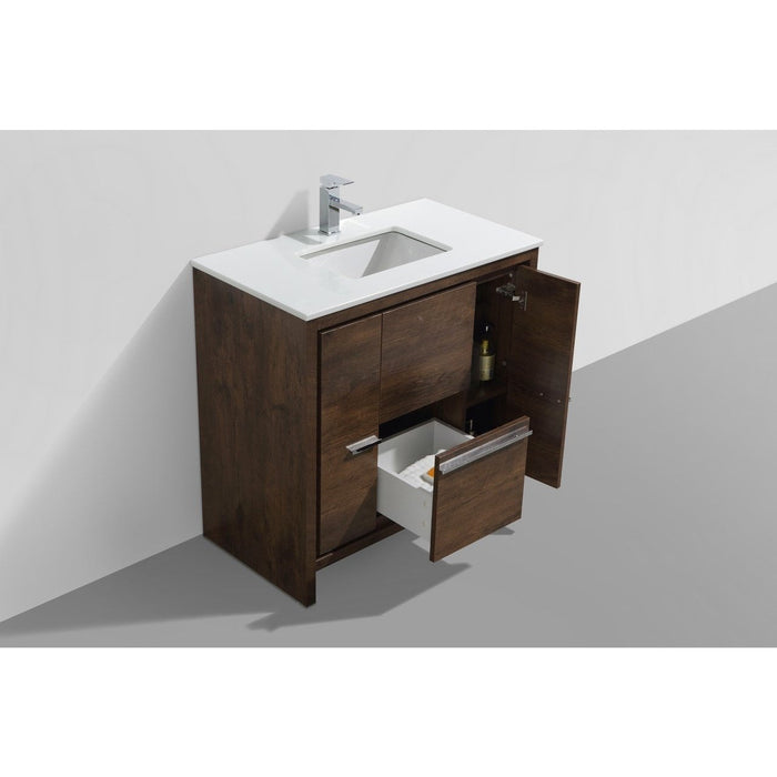KubeBath Dolce 24″ Rose Wood Modern Bathroom Vanity with White Quartz Counter-Top KubeBath