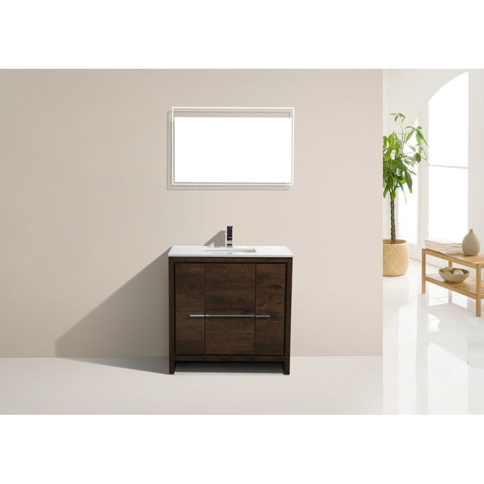 KubeBath Dolce 24″ Rose Wood Modern Bathroom Vanity with White Quartz Counter-Top KubeBath