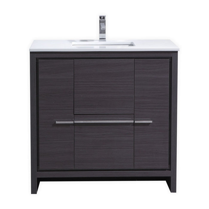 KubeBath Dolce 24″ Gray Oak Modern Bathroom Vanity with White Quartz Counter-Top KubeBath