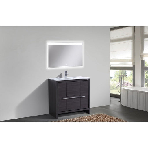 KubeBath Dolce 24″ Gray Oak Modern Bathroom Vanity with White Quartz Counter-Top KubeBath