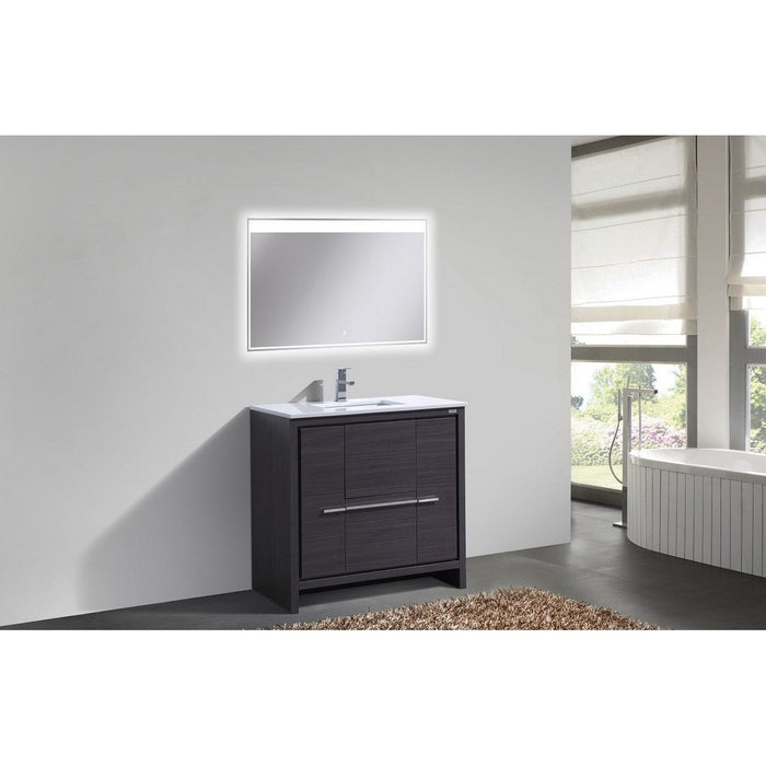 KubeBath Dolce 24″ Gray Oak Modern Bathroom Vanity with White Quartz Counter-Top KubeBath