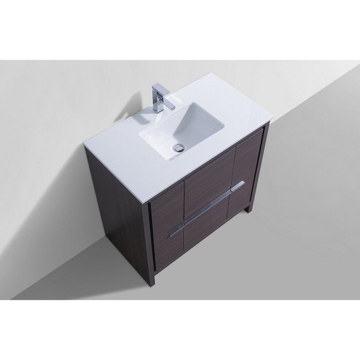 KubeBath Dolce 24″ Gray Oak Modern Bathroom Vanity with White Quartz Counter-Top KubeBath