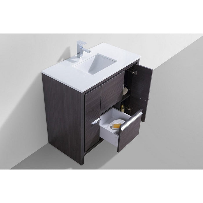 KubeBath Dolce 24″ Gray Oak Modern Bathroom Vanity with White Quartz Counter-Top KubeBath