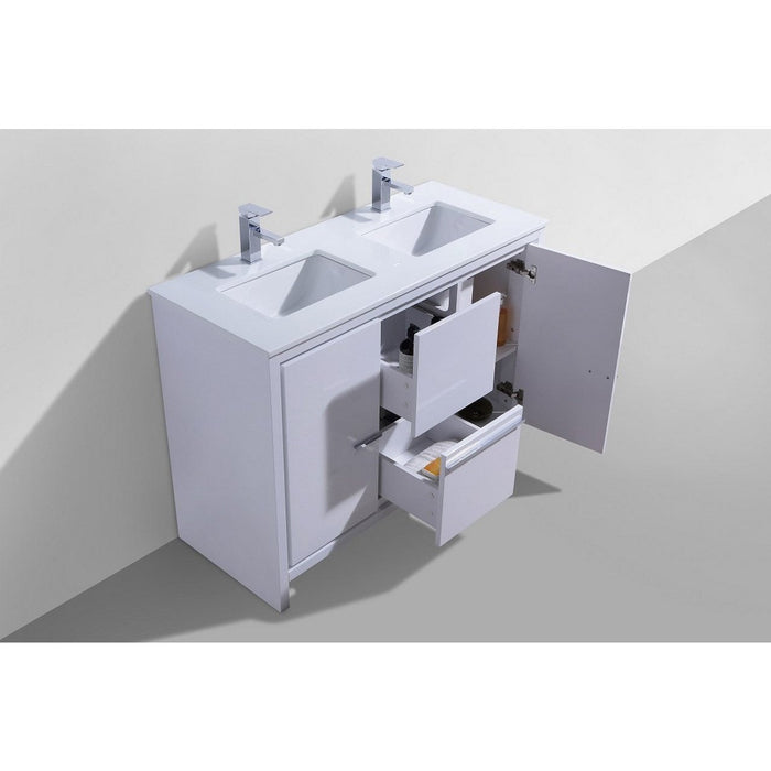 KubeBath Dolce 48" Modern Bathroom Vanity with White Quartz Counter-Top KubeBath