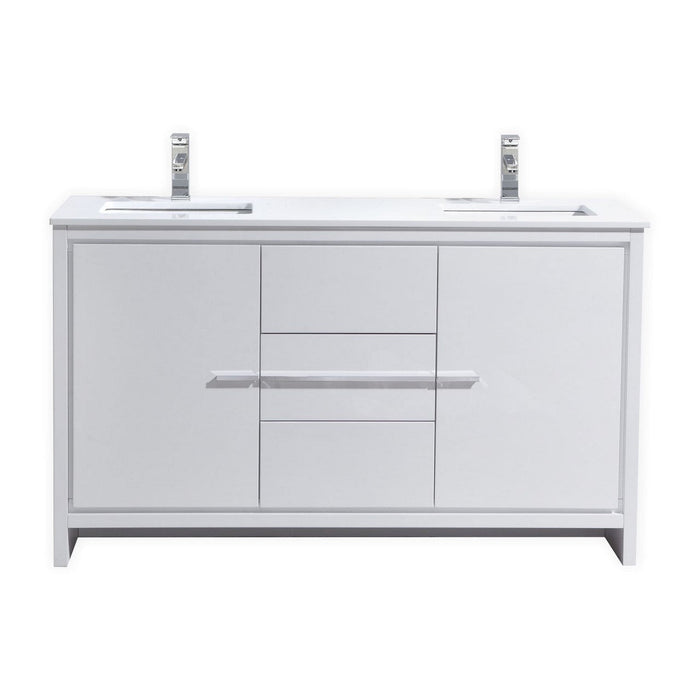 KubeBath Dolce 60" Modern Bathroom Vanity with White Quartz Counter-Top KubeBath