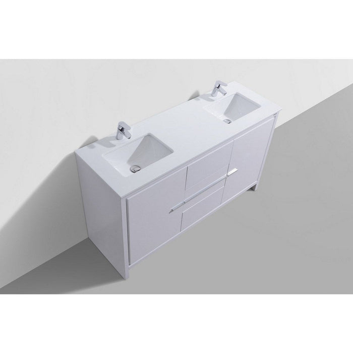 KubeBath Dolce 60" Modern Bathroom Vanity with White Quartz Counter-Top KubeBath
