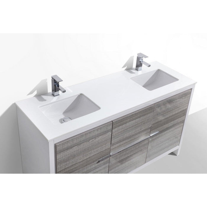 KubeBath Dolce 60" Modern Bathroom Vanity with White Quartz Counter-Top KubeBath