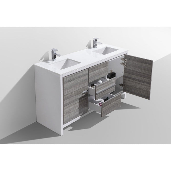 KubeBath Dolce 60" Modern Bathroom Vanity with White Quartz Counter-Top KubeBath