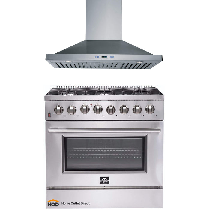 Forno 2-Piece Appliance Package - 36-Inch Dual Fuel Range & Wall Mount Hood in Stainless Steel FORNO