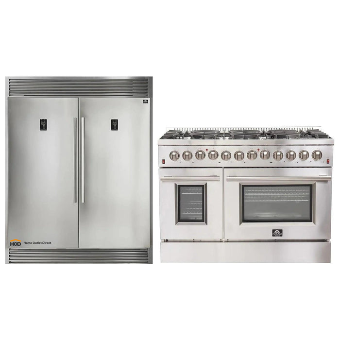 Forno 2-Piece Appliance Package - 48-Inch Dual Fuel Range  & 60-Inch Pro-Style Refrigerator in Stainless Steel FORNO