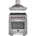 Forno 2-Piece Pro Appliance Package - 30-Inch Dual Fuel Range & Wall Mount Hood in Stainless Steel FORNO
