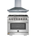 Forno 2-Piece Pro Appliance Package - 36-Inch Dual Fuel Range & Wall Mount Hood in Stainless Steel FORNO