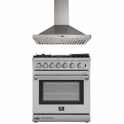 Forno 2-Piece Appliance Package - 30-Inch Dual Fuel Range with Air Fryer & Wall Mount Hood in Stainless Steel FORNO