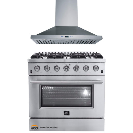 Forno 2-Piece Appliance Package - 36-Inch Gas Range & Wall Mount Hood in Stainless Steel FORNO
