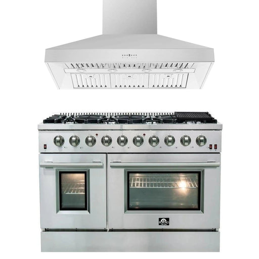 Forno 2-Piece Appliance Package - 48-Inch Gas Range & Wall Mount Hood in Stainless Steel FORNO