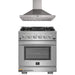Forno 2-Piece Pro Appliance Package - 30-Inch Gas Range & Wall Mount Hood in Stainless Steel FORNO
