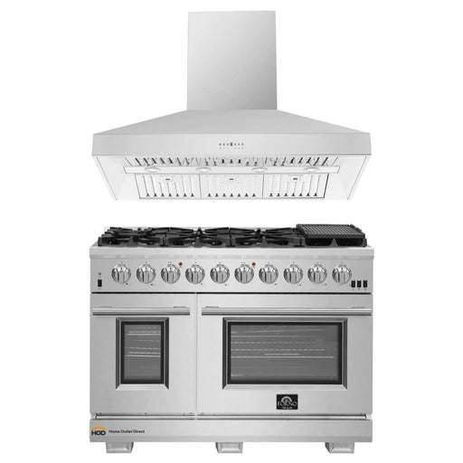 Forno 2-Piece Pro Appliance Package - 48-Inch Gas Range & Wall Mount Hood in Stainless Steel FORNO