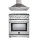 Forno 2-Piece Appliance Package - 30-Inch Gas Range & Wall Mount Hood in Stainless Steel FORNO