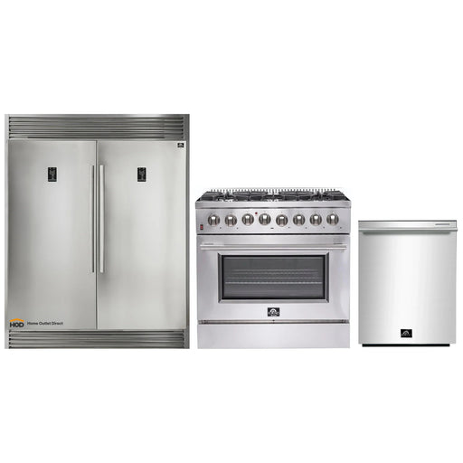 Forno 3-Piece Appliance Package - 36-Inch Dual Fuel Range, Pro-Style Refrigerator, and Dishwasher in Stainless Steel FORNO
