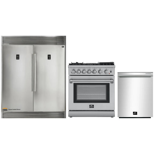 Forno 3-Piece Appliance Package - 30-Inch Dual Fuel Range with Air Fryer, Pro-Style Refrigerator, and Dishwasher in Stainless Steel FORNO
