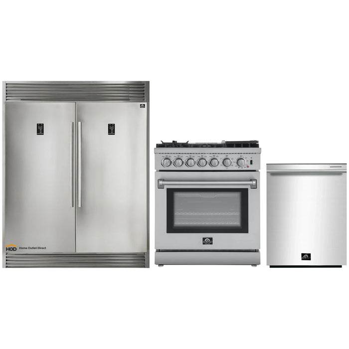Forno 3-Piece Appliance Package - 30-Inch Dual Fuel Range with Air Fryer, Pro-Style Refrigerator, and Dishwasher in Stainless Steel FORNO
