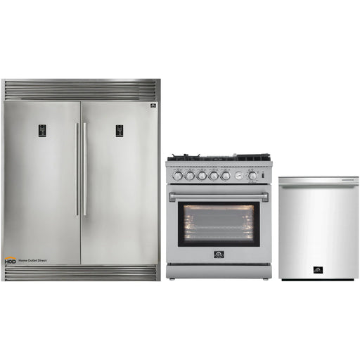 Forno 3-Piece Appliance Package - 30-Inch Gas Range with Air Fryer, Pro-Style Refrigerator, and Dishwasher in Stainless Steel FORNO