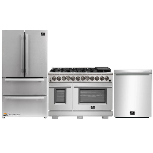 Forno 3-Piece Pro Appliance Package - 48-Inch Dual Fuel Range, French Door Refrigerator, and Dishwasher in Stainless Steel FORNO