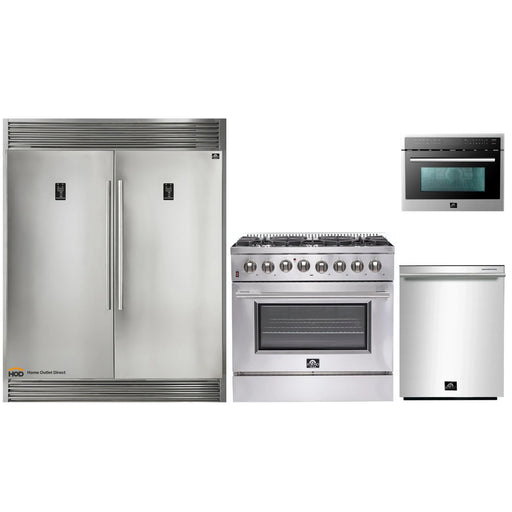 Forno 4-Piece Appliance Package - 36-Inch Dual Fuel Range, 56-Inch Pro-Style Refrigerator, Microwave Oven, & 3-Rack Dishwasher in Stainless Steel FORNO