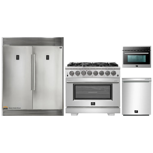 Forno 4-Piece Pro Appliance Package - 36-Inch Dual Fuel Range, 56-Inch Pro-Style Refrigerator, Microwave Oven, & 3-Rack Dishwasher in Stainless Steel FORNO
