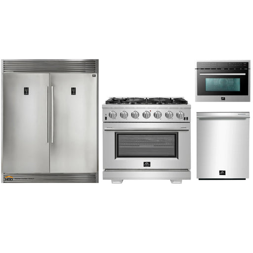 Forno 4-Piece Pro Appliance Package - 36-Inch Gas Range, 56-Inch Pro-Style Refrigerator, Microwave Oven, & 3-Rack Dishwasher in Stainless Steel FORNO
