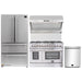 Forno 4-Piece Appliance Package - 48-Inch Dual Fuel Range, Refrigerator, Wall Mount Hood with Backsplash, & 3-Rack Dishwasher in Stainless Steel FORNO
